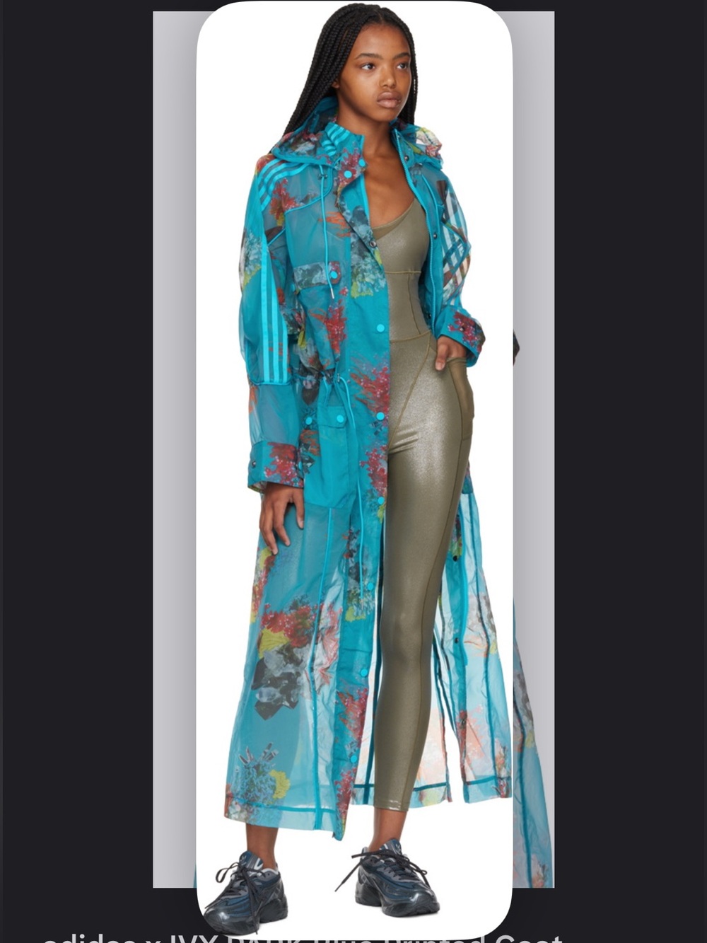 Ivy Park Adidas Blue Floral Sheer Raincoat Jacket